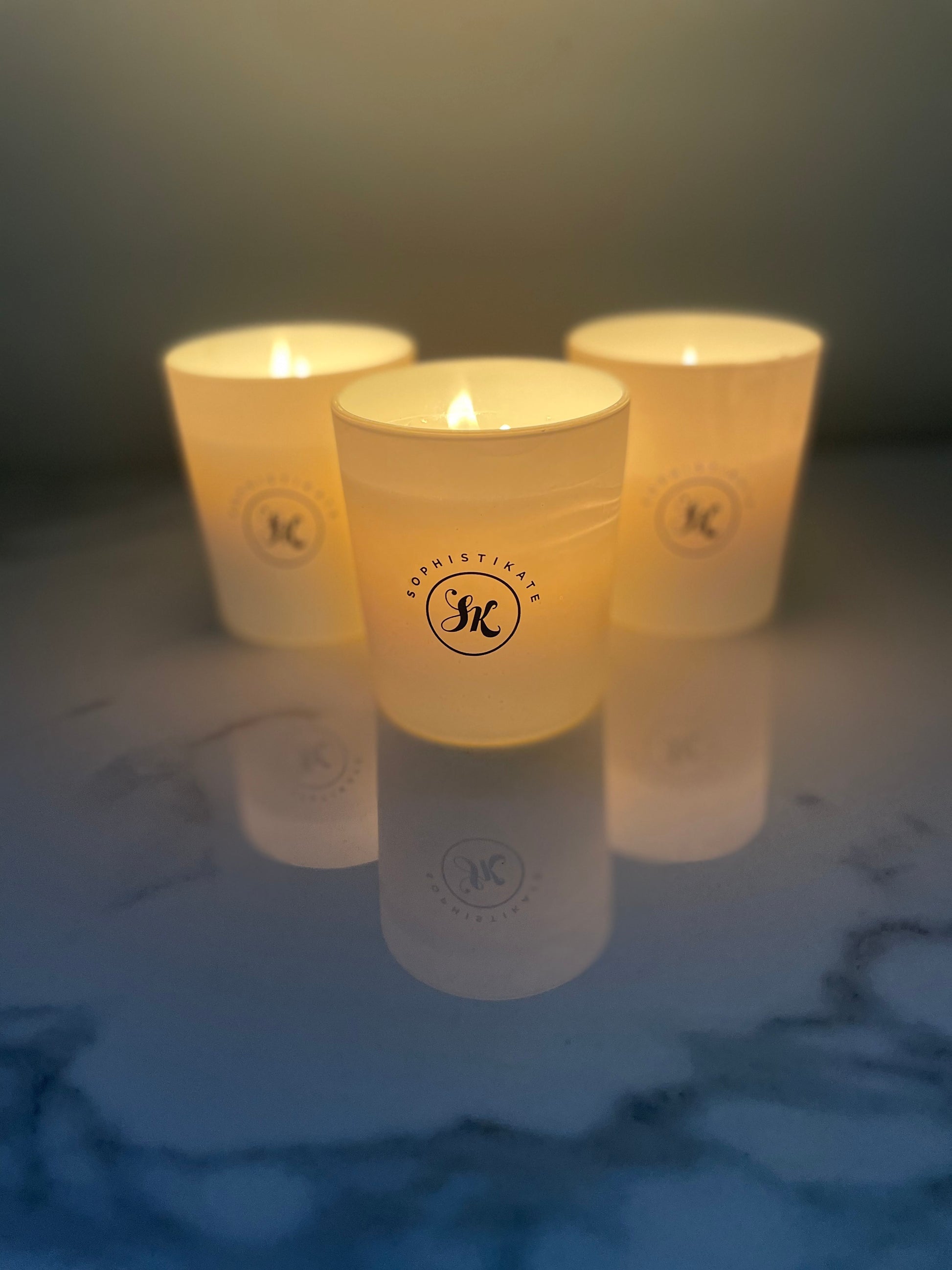Any 3 Small Candles lit on marble benchtop- SophistiKate Australia